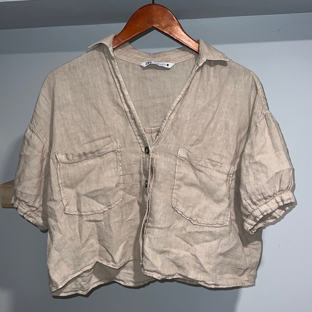 Zara brown‎ button up t shirt